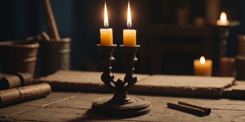 Early candle-making tools and materials in ancient times.